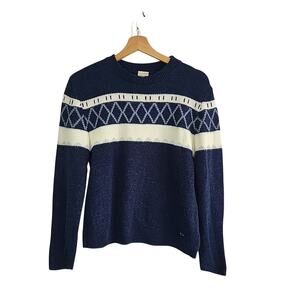 VTG Ocean Pacific OP Sweater Women M Navy White Fair Isle Knit USA Made 90s Surf